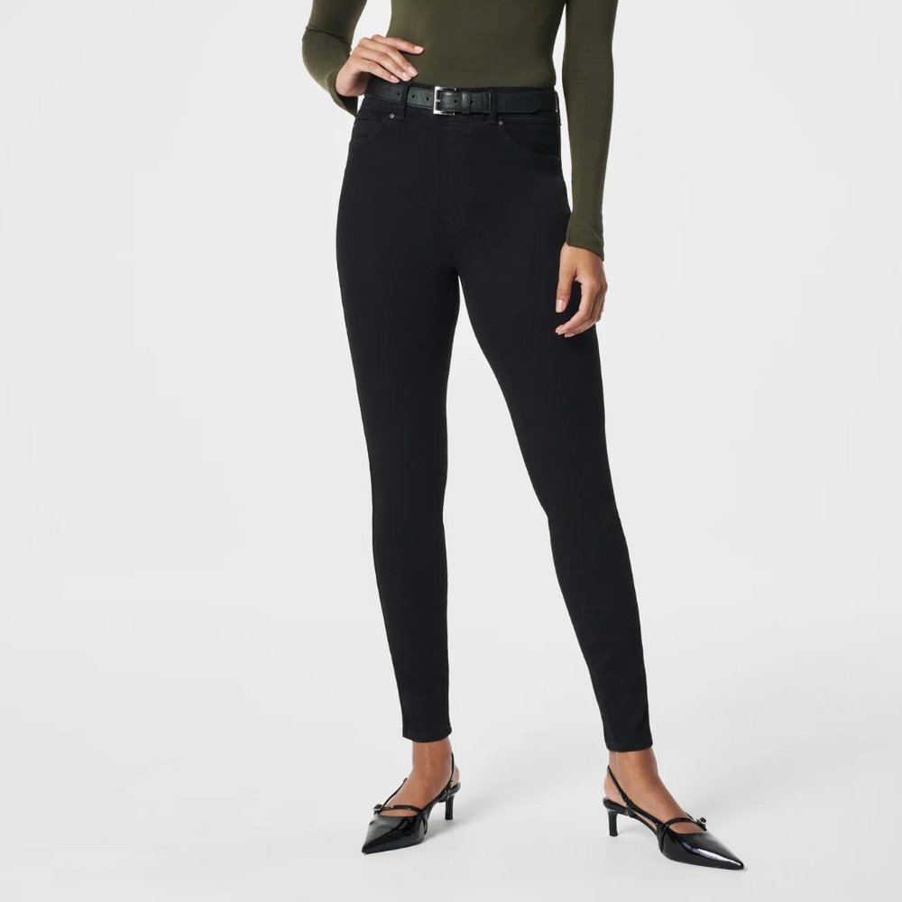 SPANX ANKLE SKINNY JEANS PULL ON STRETCH HIGH RISE ELASTIC WAIST BLACK sz 1X